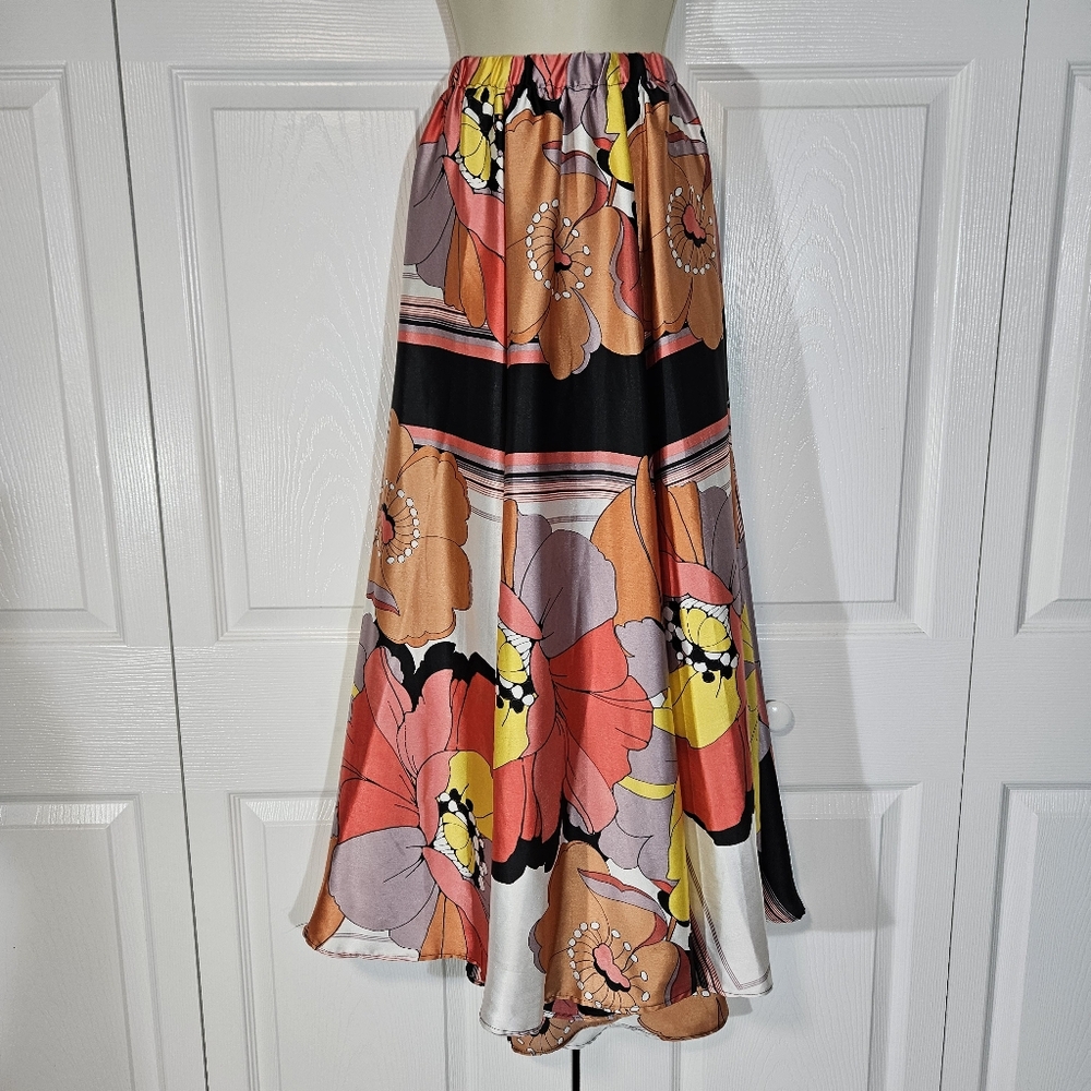 Ashley Stewart Floral Midi Skirt in Red and Orange
